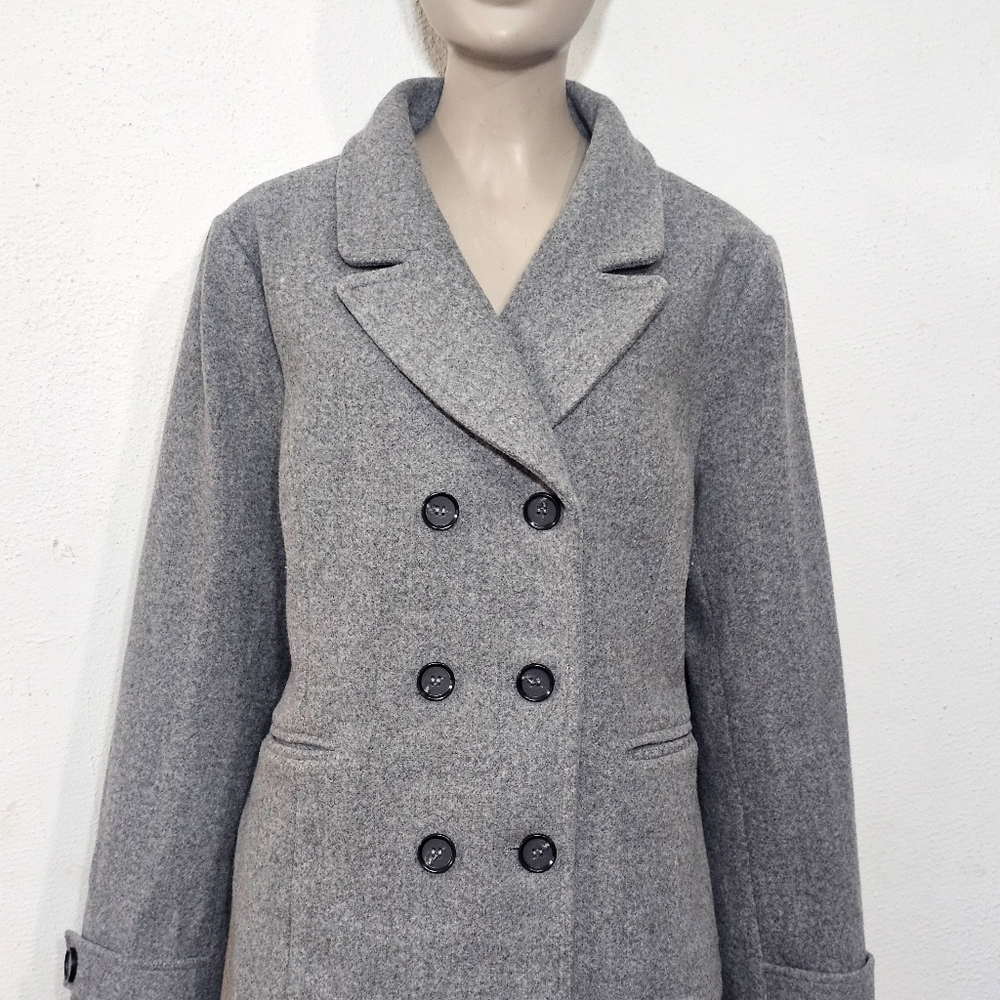 Allegra K Women's Gray Double-Breasted Coat Jacket Suit - Picture 4 of 16